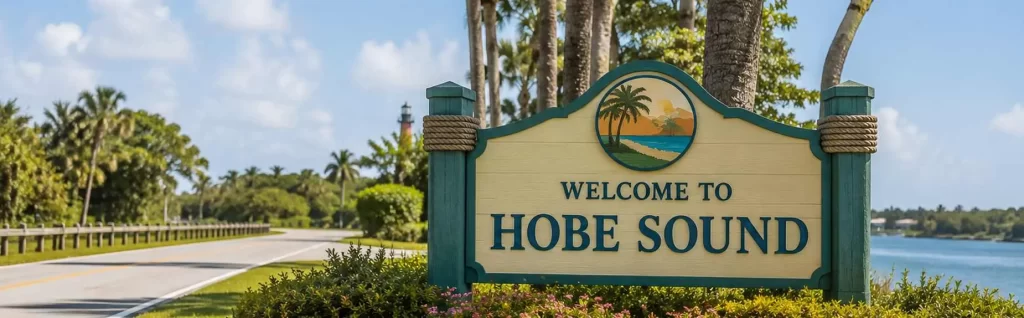 Welcome to Hobe Sound Florida sign - Good Greek moving services